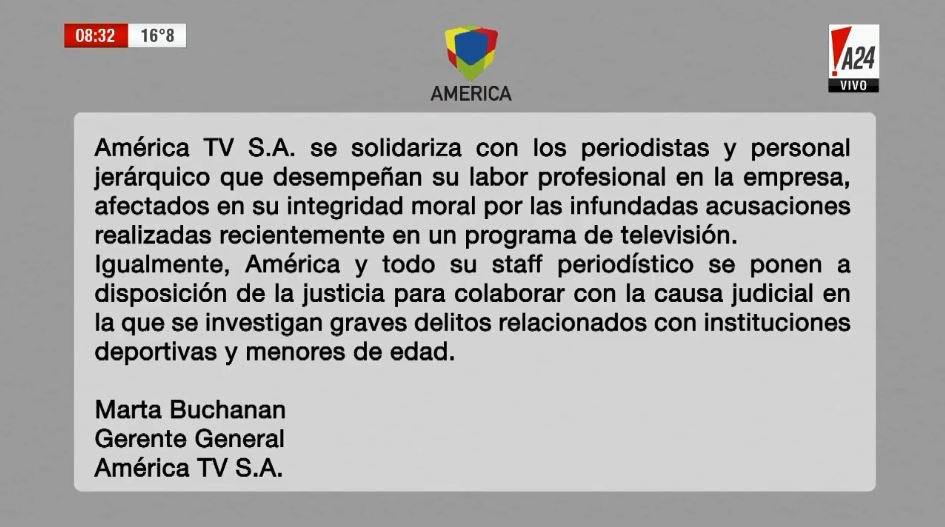 A24DMA's tweet photo. Comunicado de @AmericaTV https://t.co/83njoTCWLN
