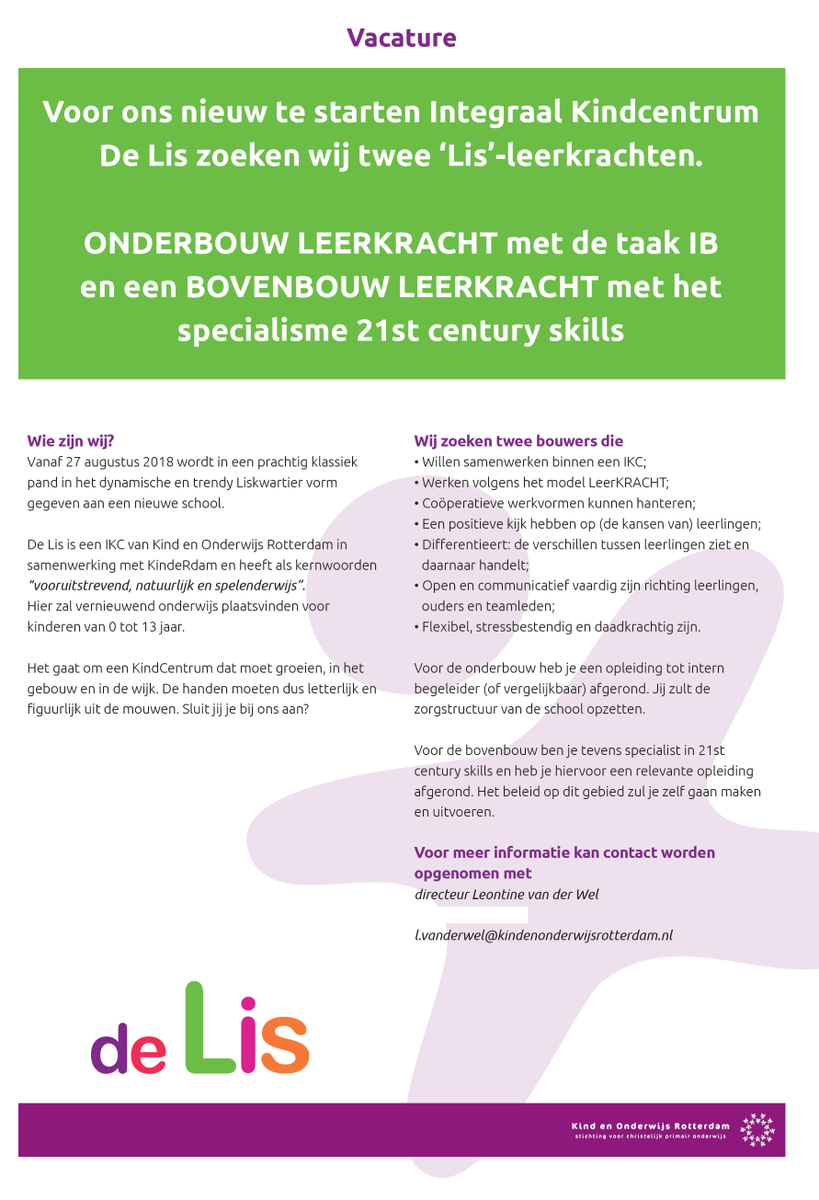 In het trendy #Liskwartier starten we een nieuwe school. Sluit jij je bij ons aan?