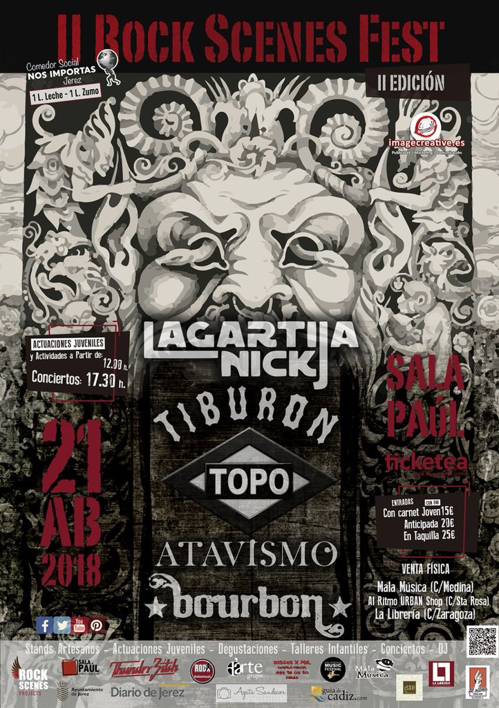 SalaPaulJerez's tweet image. ¡Por nada del mundo! 😁😁 @culturaenvivo: #LagartijaNick llega a Jerez!! #RockScenesFest2018 21/4 en Sala PAUL. Te lo vas a perder?