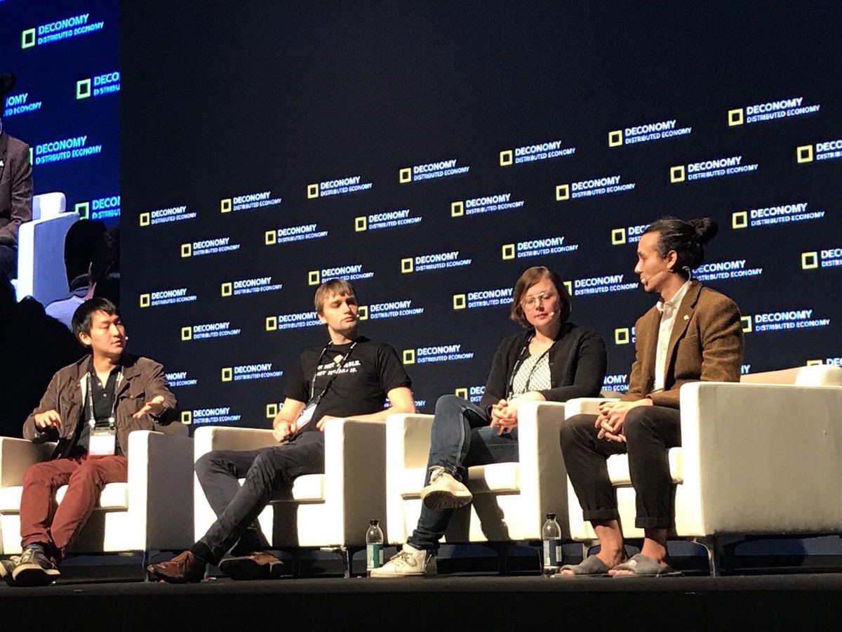 paritytech's tweet photo. "We take a pragmatic approach and deploy applications needed right now such as #ParityBridge, as well as continue to innovate in areas like #Wasm" @jutta_steiner on stage at @Deconomy_forum #Deconomy2018 https://t.co/XlNOujCMlF