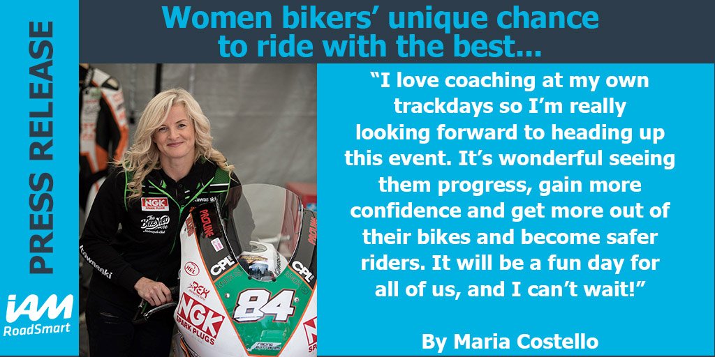 Female bikers have the unique chance to ride with ‘queen of bikers’ <a href="/MariaCostello/">Maria Costello MBE</a> MBE this summer, at a unique women-only Skills Day with road safety charity IAM RoadSmart.

For more information, read our press release here: iamroadsmart.com/media-and-poli…