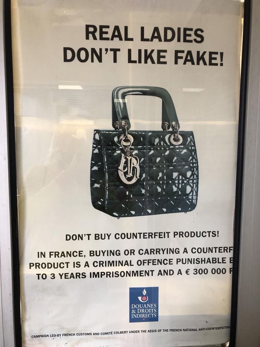 MyHauteHandbag's tweet photo. NEWSFLASH #MHHGirl: Did you know that it is illegal under French law not only to buy or sell counterfeit goods **but also to own them** French law enforcement officers are even trained to spot fake bags!! Photo courtesy: @evaul_fashion #KnowWhatsReal #HauteMoneyMonday #StayWoke https://t.co/J5xmuHGEB8