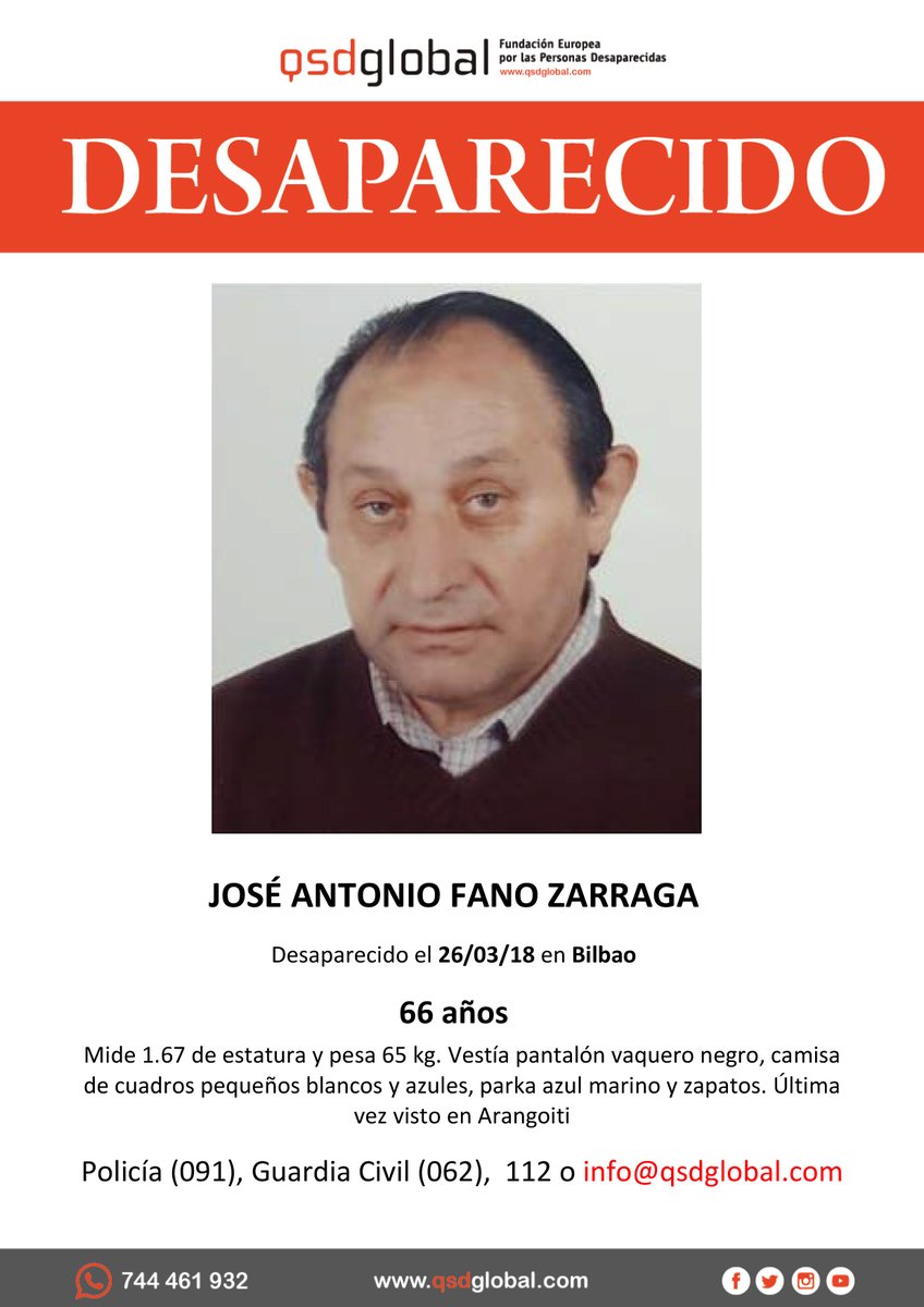 🆘#URGENTE🔴 
Este es José Antonio, y ha #desaparecido en #Bilbao 
Si lo ves llama:
☎062
☎091
☎112
Colabora, tu RT no cuesta nada y es muy importante.
