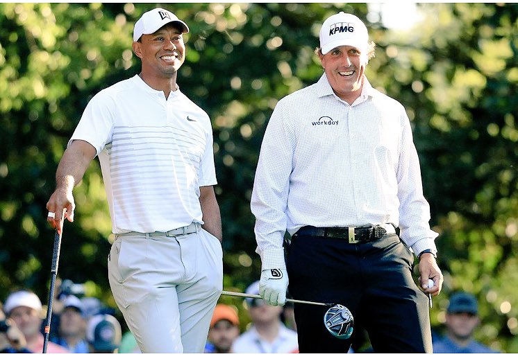 Was #philmickelson late from his job <a href="/Workday/">Workday</a> and didn’t have time to change before his practice round with <a href="/TigerWoods/">Tiger Woods</a> <a href="/TheMasters/">The Masters</a>? #wday #themasters #golf #whatisphilwearing #buttondowngolf #businesscasualgolf