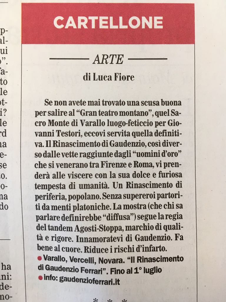 lucafiore's tweet photo. Oggi inizio una rubrica di segnalazioni di mostre su @ilfoglio_it Comincio con quella su Gaudenzio Ferrari e quella di Celant alla @FondazionePrada https://t.co/gvJNbNdIsd
