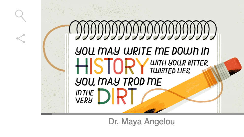 ViragoBooks's tweet photo. Have you seen today's #GoogleDoodle?
A celebration of #MayaAngelou on what would've been her 90th birthday.

#StillIRise #inspiring https://t.co/6qve3Cu0UX