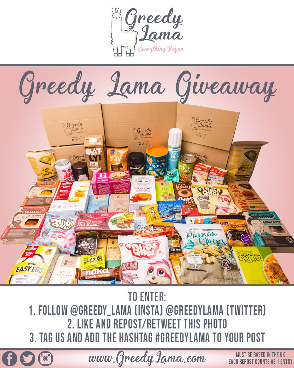 🚨 Greedy Lama Giveaway! 🚨 We are giving away over £100 of delicious vegan goodies! For your chance to win, simply follow the instructions in the photo! #veganfood #vegan #competition #giveaway #plantbased #veganuk #veganism #veganlifestyle #greedylama