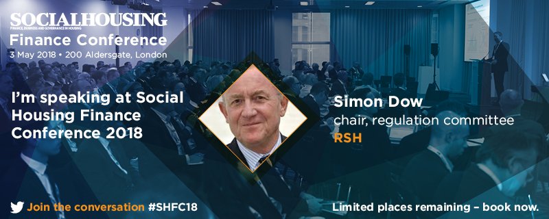 HousingMagazine's tweet photo. The new chair of the Social Housing Regulator, Simon Dow, will be making his first speaking appearance at the Social Housing Finance Conference on 3 May in central London. Places selling fast - book now https://t.co/994IMHDHpw
#SHFC18 https://t.co/gDPlBg56LZ