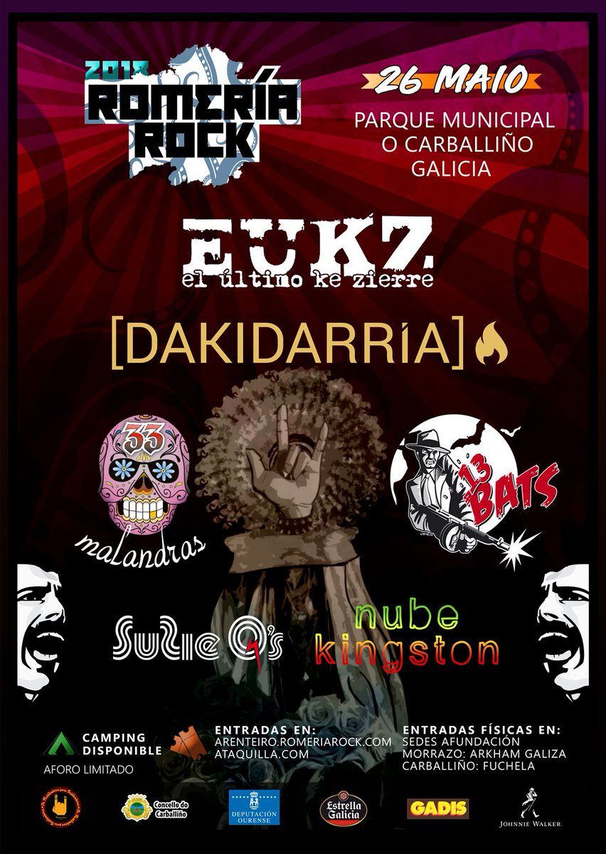 RomeriaRock's tweet image. 🚨Cartel completo🚨 @RomeriaRock homenaje a #FreddieMercury 
#13Bats se une a @eukzspace @Dakidarria @33malandras3 #nubekingston #SusieQ's.
Con la colaboracion de  @ccarballino @estrellagalicia @gadis @DeputacionOU #JohnnieWalker 
Entradas en @Ataquilla_com