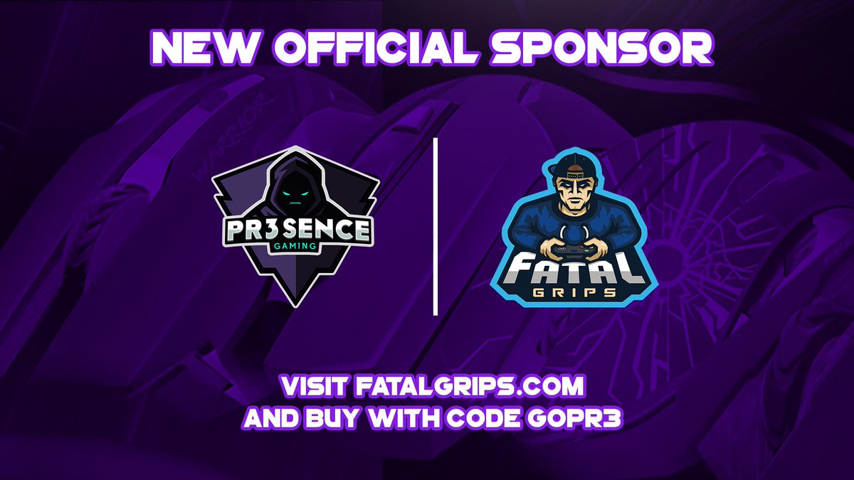 ¡Anunciamos la llegada de un nuevo patrocinador!
¡We announce the arrival of a new sponsor!
Ellos son <a href="/FatalGrips/">Fatal Grips</a> | Welcome to <a href="/Pr3senceGaming/">Pr3sence Gaming - PR3</a> 
Thank you for trusting in our project!
#Sponsor #FatalGrips #Announcement #GOPR3
<a href="/Pr3senceGaming/">Pr3sence Gaming - PR3</a> &amp; <a href="/FatalGrips/">Fatal Grips</a>