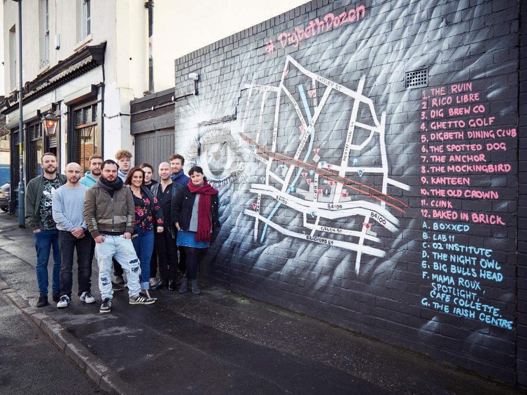 visit_bham's tweet photo. New bar @TheRuinDigbeth have unveiled a mural-style map featuring 12 independent and unique spots to highlight Digbeth's diverse food and drink offering. #DigbethDozen https://t.co/I0fBL1A4my https://t.co/gwziET9YXu