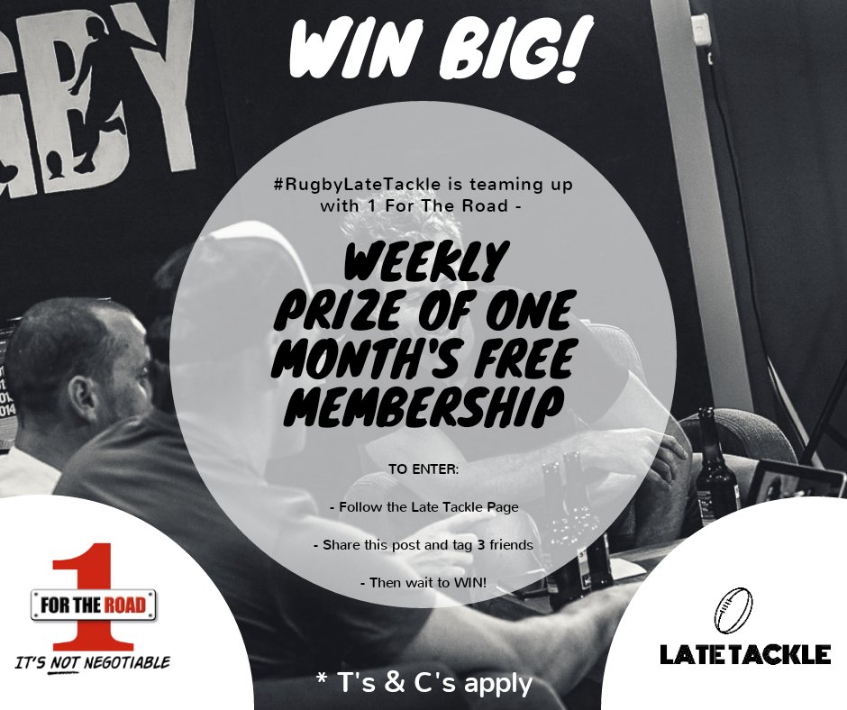rugby365com's tweet photo. This is your chance to... WIN BIG! #RugbyLateTackle is teaming up with @1fortheroadSA and offering up a weekly prize of one month's FREE membership!

TO ENTER:
- Follow the Late Tackle Page (https://t.co/i7HuPE0ybk)
- Retweet this post
- Then wait to WIN!

* T's &amp; C's apply https://t.co/kZHdahFCvb