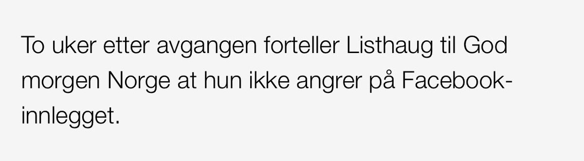 AndUlv's tweet image. – Herregud! Hun gav jo en uforbeholden unnskyldning fire ganger. Folk som ikke tror henne er jo bare ute etter henne. Ap og alle disse PK-folkene

*2 uker senere*