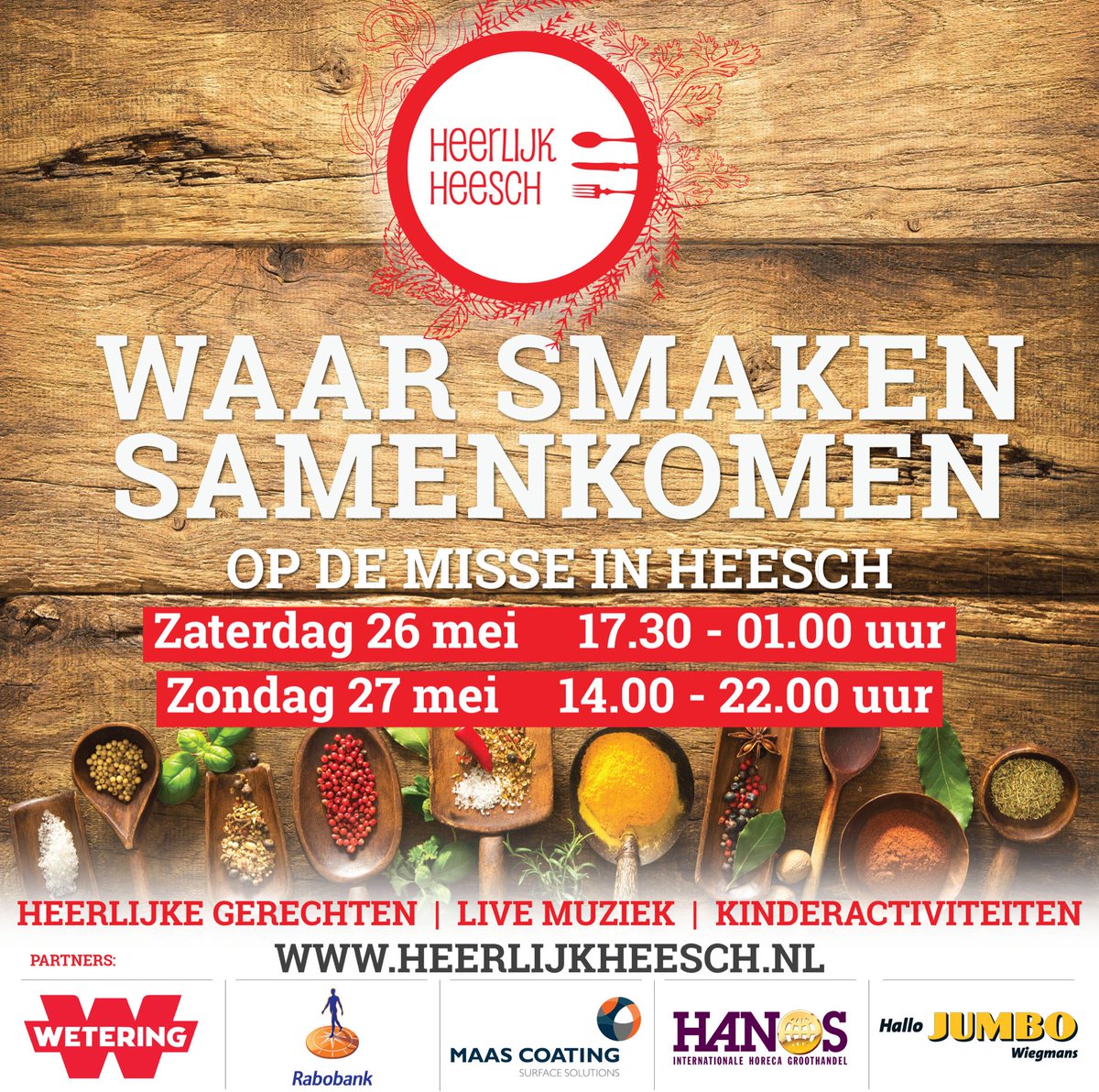 Ook dit jaar zijn we samen met <a href="/BomenparkHeesch/">Bomenpark-Heesch</a> en Bistro Louis te vinden op <a href="/HeerlijkHeesch/">Heerlijk Heesch</a> <a href="/AangenaamHeesch/">Aangenaam Heesch</a>