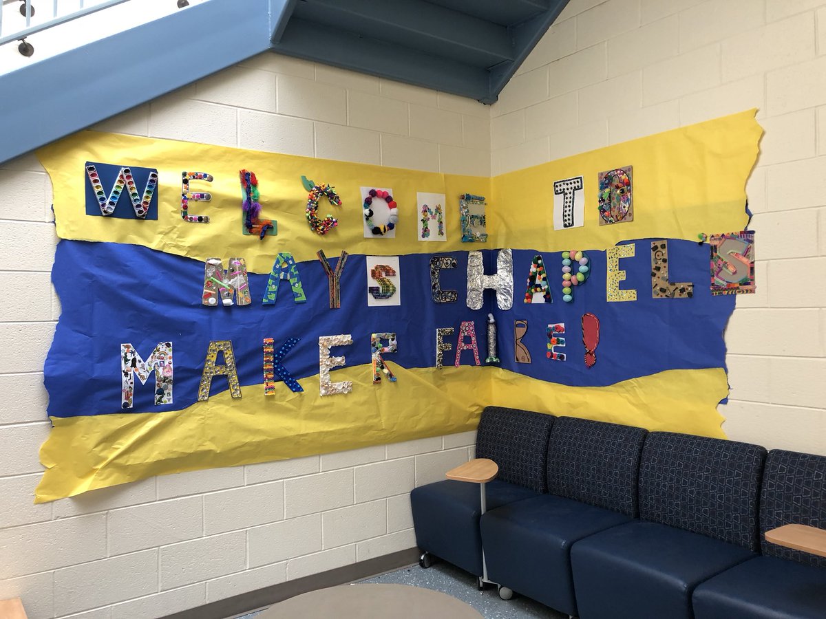 Welcome to our MAKER FAIRE! Have you ever seen a better sign? Each homeroom created a letter to help welcome you to the big event! Collaboration at its best! See you soon, <a href="/Team_MCES/">Mays Chapel ES</a>! #maysmakes <a href="/moreillly/">Mays Chapel Visual Arts</a> @MusicMaysChapel