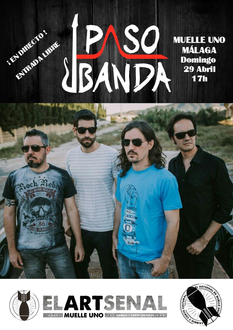 PasoBanda's tweet photo. ¡Ahora sí! El 29 de Abril estaremos en @ARTSENAL_Malaga con canciones nuevas para disfrutar de una tarde de #rock en @muelleuno https://t.co/FcvH7RuU5w