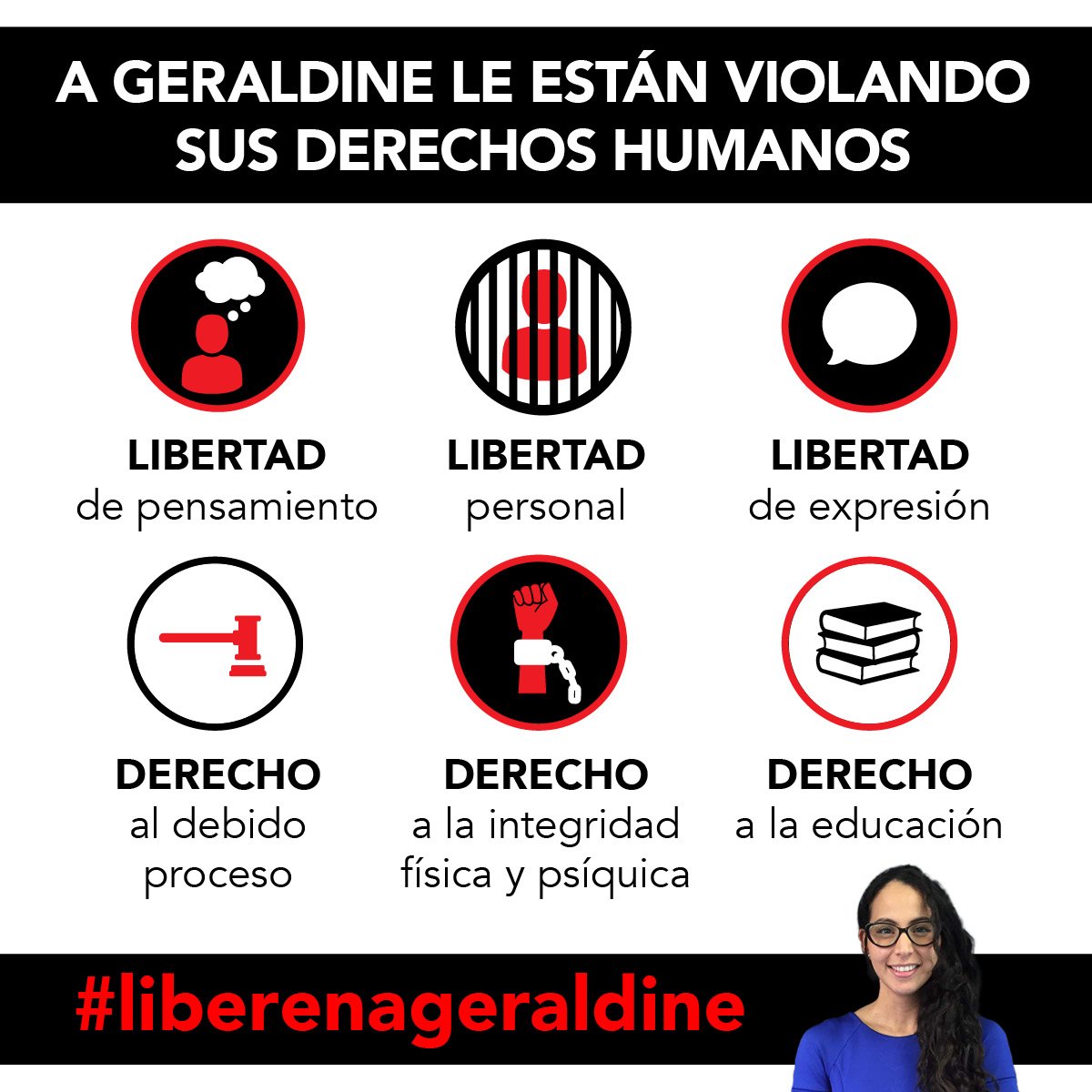Debido a su detención arbitraria, sin orden judicial y basada en el engaño, el Estado venezolano ha vulnerado el derecho a la libertad personal de Geraldine establecido en el art. 44 CRBV #LiberenaGeraldine #GregYGeral <a href="/Sinmordaza/">Un Mundo Sin Mordaza</a> <a href="/derechounimet/">CED UNIMET</a> <a href="/Unimet/">Unimet</a>