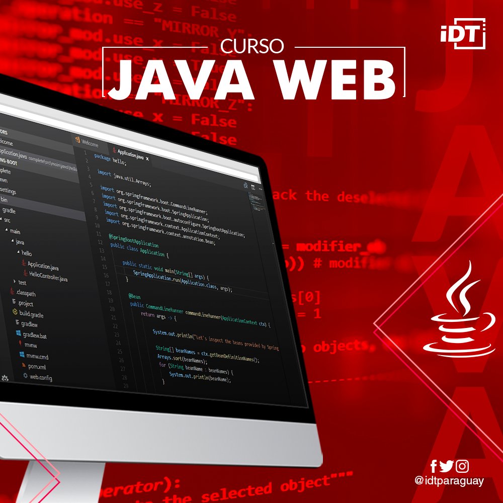 idtparaguay's tweet image. ¿Ya tenés conocimientos de #JAVA y querés ampliarlos? 
🙌🏼😉Tenemos un próximo inicio del curso de #JavaWEB los días Sábados. 📲Solicitá más información vía WhatsApp: (0986) 756-500.