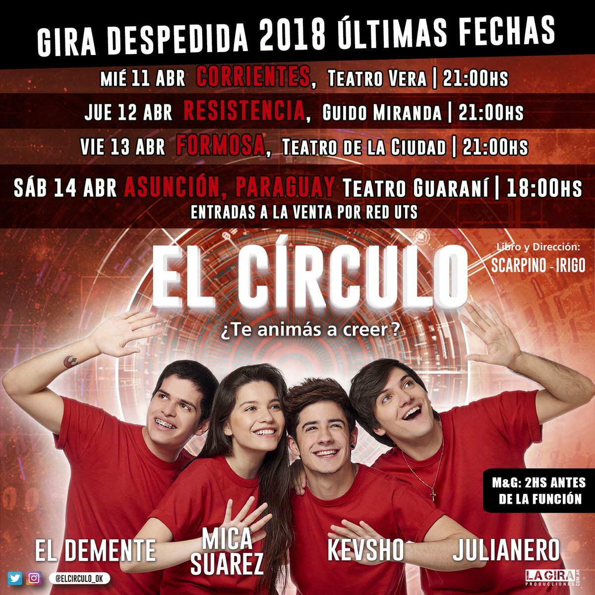 elcirculo_ok's tweet photo. PRÓXIMAS FECHAS!!! ⭕️

👉CORRIENTES, RESISTENCIA, FORMOSA y PARAGUAY!!!! 👈

¿Dónde los vemos? 😎

@MicaSuarez12 @kevsho9 @JulianeroSoy @DementeYT https://t.co/p9xpTqvz3Q