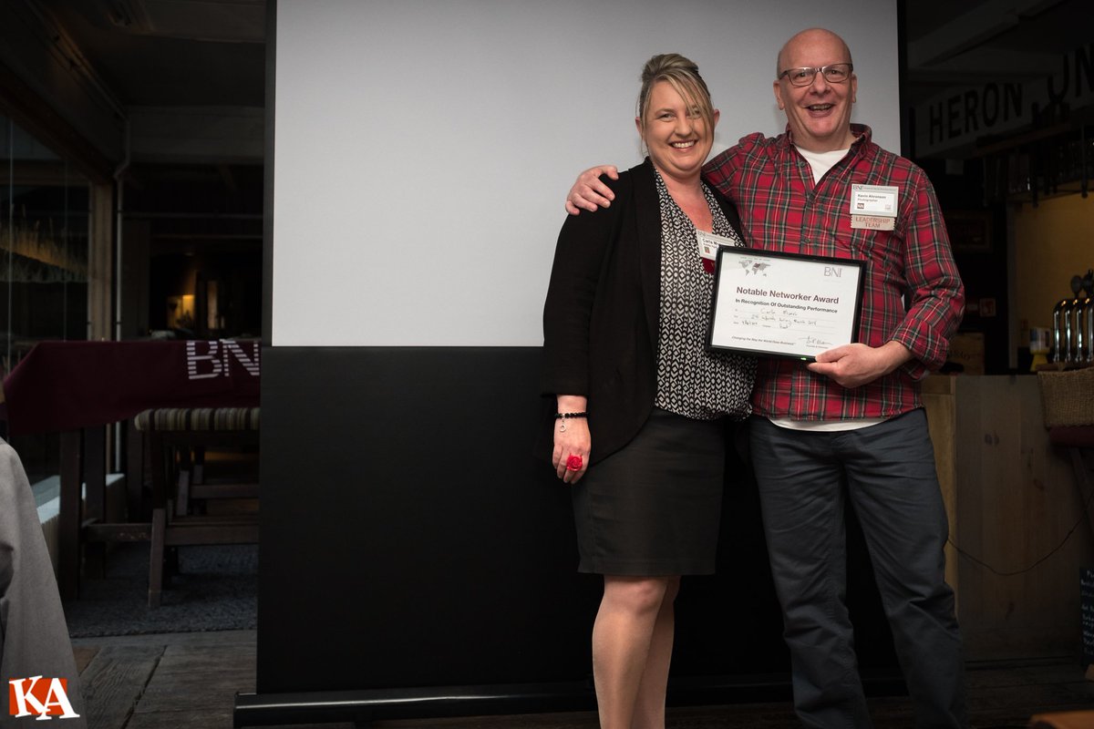 BNIFleet's tweet photo. This month's Outstanding Networker, Carla Munro from James Griffin Sales &amp; Lettings.  

Carla passed 28 (yes 28!) referrals to other BNI members during March.

Chapter President Kevin Ahronson presents Carla with the certificate of recognition https://t.co/RUzamxwZnN