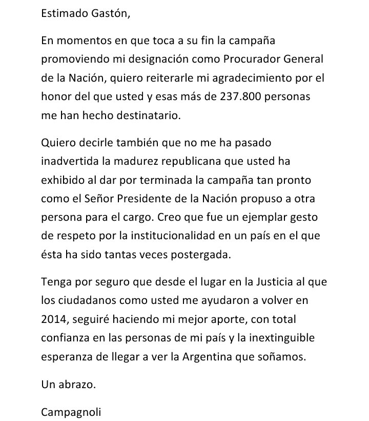 ferchita71's tweet photo. El Fiscal Campagnoli envió un mensaje a https://t.co/JZBAOB5M6T de agradecimiento a Gastón y a los miles de ciudadanos que firmamos la Petición dirigida a @mauriciomacri y @german_garavano 
Lo compartimos con todos!
Cc. @M_Campagnoli @errordetipo @mdelatorre73 @andres_rimoldi https://t.co/CHw6OYMHGq