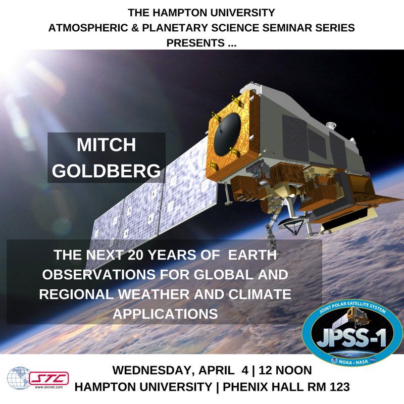 CARE_HamptonU's tweet photo. Not able to make the seminar? Make sure you catch the recap of Mitch Goldberg Chief Scientist of JPSS-1 presentation on https://t.co/YJi0dsPdkQ . 

• #JPSS1 #Delta2 #NASA #NIA #Engineering #Mathematics #SpaceSciences #Meteorology #AtmosphericScience #STEM #Ozone https://t.co/v43BC2RP21