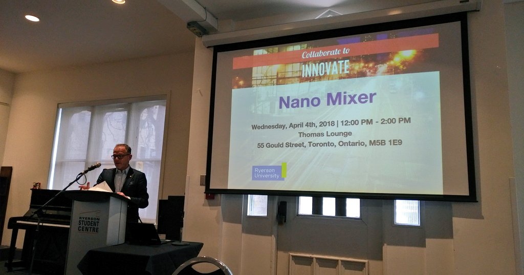 MichaelKolios's tweet photo. Opening remarks from VP research Steven Liss @RyersonU at Nano Mixer hosted by @RyersonResearch #innovation #partnerships #partnerwithus #connectedscience @NSERC_CRSNG https://t.co/i9EbQkAeGY