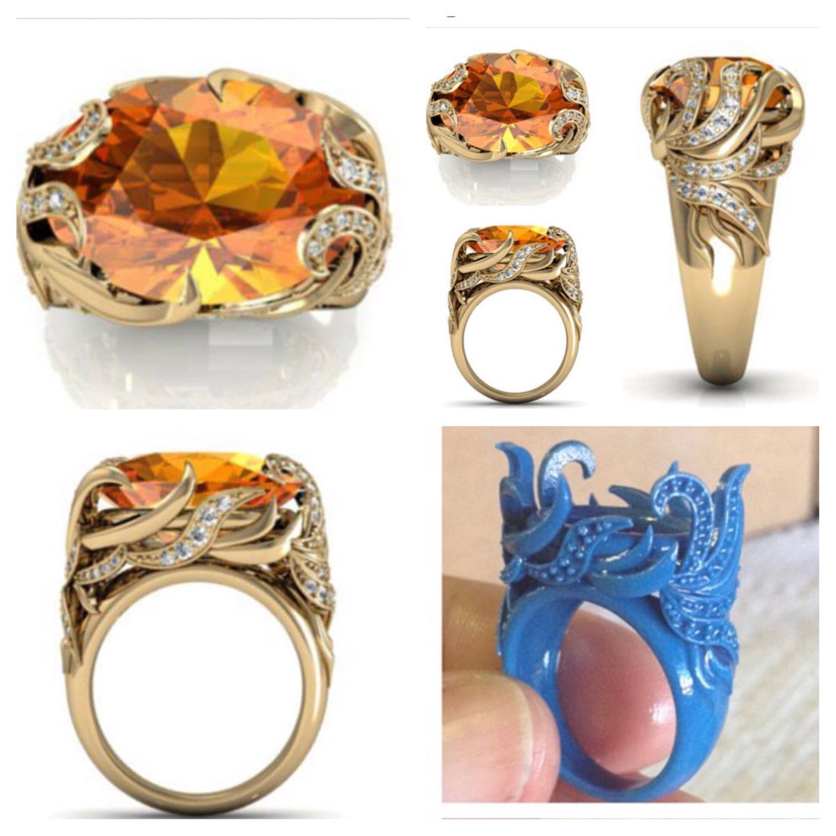 MarmadukeDesign's tweet photo. CAD drawing becomes wax. Details, details, details!! #meredithmarmadukedesigns #jewelrydesigner #design #fashion #gold #citrine #rings #statementpiece #wowfactor #cad #3dprinting #solidscape #gemvisionmatrix https://t.co/cvcGNCIHeV