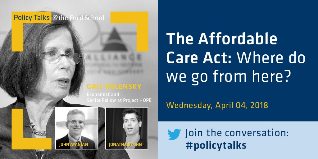 umichmedicine's tweet image. TODAY: What&apos;s in store for the #AffordableCareAct? An expert panel including the director of @UM_IHPI will give the annual @fordschool talk named for our former Exec. VP for Medical Affairs &amp;amp; his wife: michmed.org/QdY75 

Live webstream available or follow #policytalks