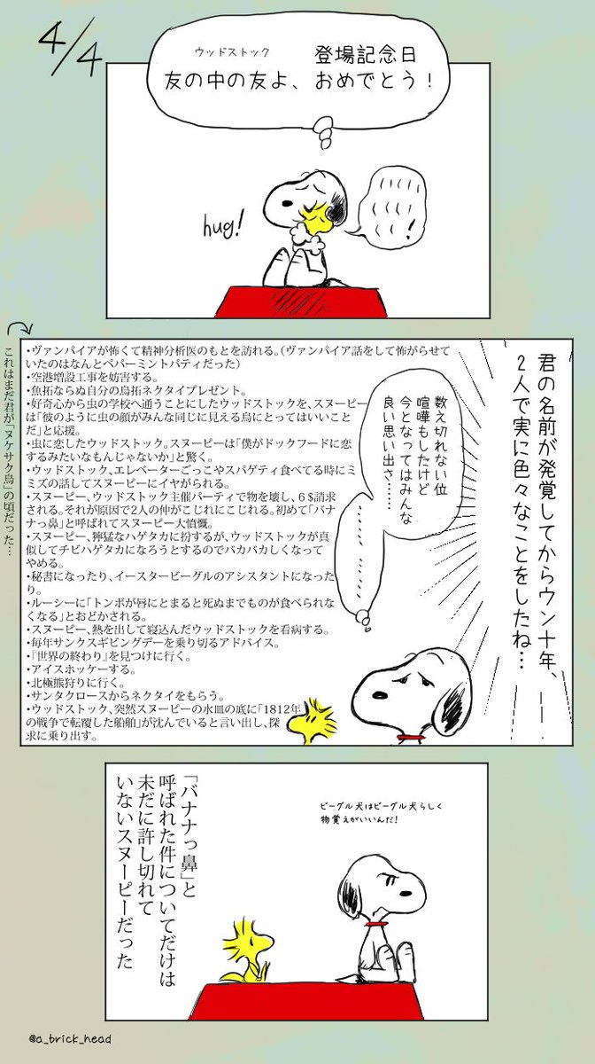 木レンガ頭 No Twitter ウッドストック登場記念日 スヌーピーが思い出し怒りする漫画 おめでとう
