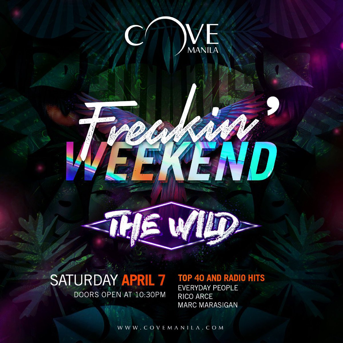 CoveManila's tweet image. It’s a jungle out there and you need to let loose to survive! Experience “The Wild” 🦁 this #FreakinWeekend on Saturday, April 7 with beats by @everydaypplduo , @ricoarce and @marcmarasigan ! Visit covemanila.com for guestlist and table reservations.