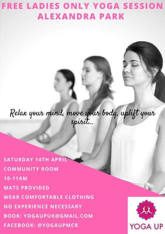 Save the date: Been wanting to try yoga ladies - this is for you!  Ladies free yoga sess 10-11am #alexandrapark #manchester Limited places: book your spot!