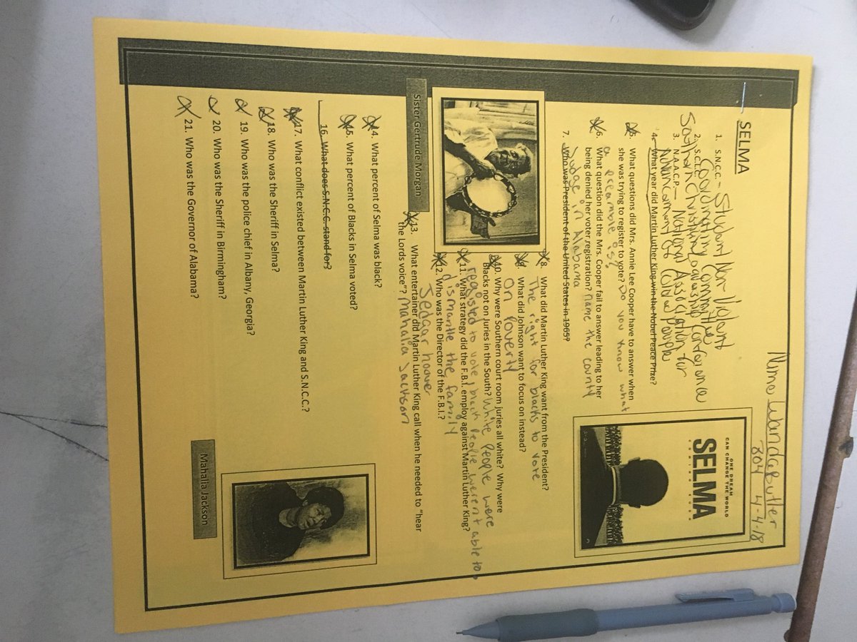 baba_olumiji's tweet photo. Today in #SocialStudies 8th Grade Ss are watching and analyzingthemovie #Selma in orderto understand the fight for #votingrights byanswering #textdependentquestions from a @TpTdotcom source and they will eventually write a movie review #Mlk50Forward...Love #teaching this content https://t.co/BRHVNOH6At