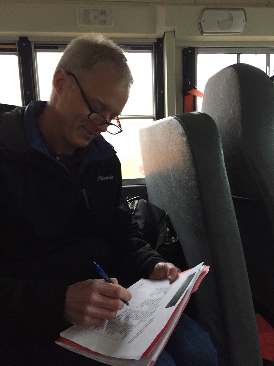 MrFrank5F's tweet photo. Update from #bus1. Ms. Morris sent me this photo from #bus2 of Mr. Lund writing copious notes. I miss him terribly, but I know we’ll be reunited soon. #LundWatch is officially in full effect! https://t.co/c9XEOPHrVa