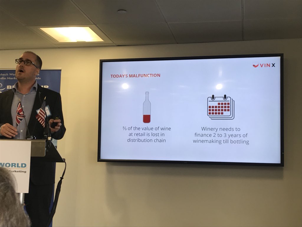 jonnyfry175's tweet photo. 2/3 if value of wine lost in transaction time huge delay for wineries being paid. Great talk from CEO of #Vinx Gil Picovsky @thomaspower #tokenintel2020 KYW Know Your Wine sounds better than KYC....@seandotau @WarrenWhitlock selling wine at wholesale price helping vineyards cash https://t.co/qmlfjJ0Jdy