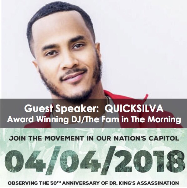 04042018MLK's tweet photo. @DJQUICKSILVA is part of the dynamic lineup of speakers for the National Initiative observing the 50th Anniversary of Dr. King’s Assassination. MLK Ave SE &amp; Malcolm X Ave SE DC - https://t.co/KiXlldpB1W #04042018 #wkys #thefaminthemorning #activist #influencer #mlk #washingtondc https://t.co/eZ1XURiz2B