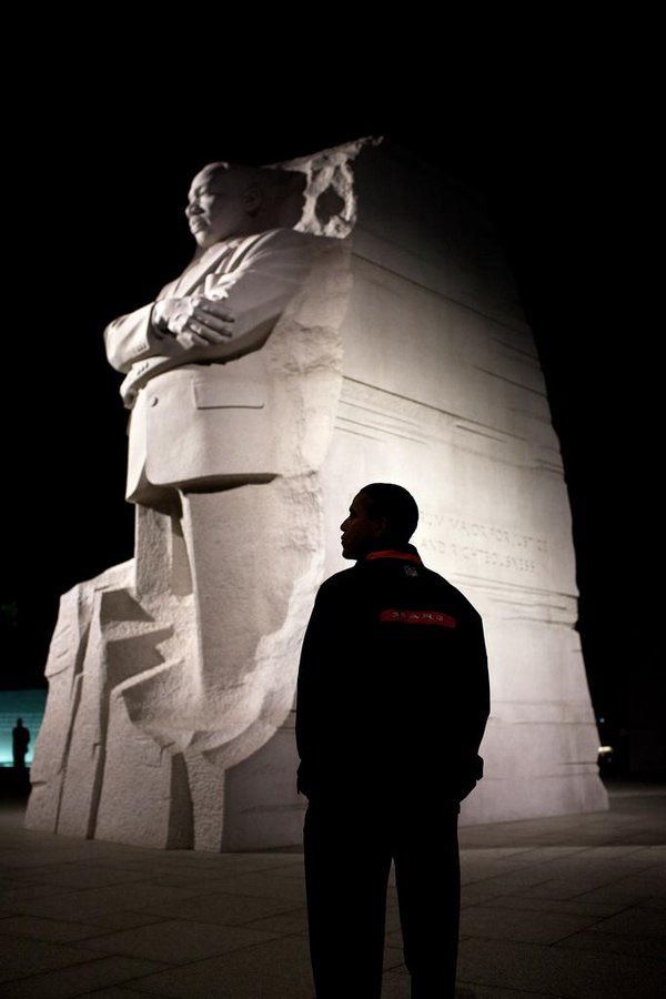 50 years ago, a black leader was killed for speaking truth.

10 years ago, a black leader was elected for speaking truth.

Look at this photo of <a href="/BarackObama/">Barack Obama</a> standing in front of the Martin Luther King Jr. Memorial and feel hopeful we can overcome the challenges ahead.

#MLK50
