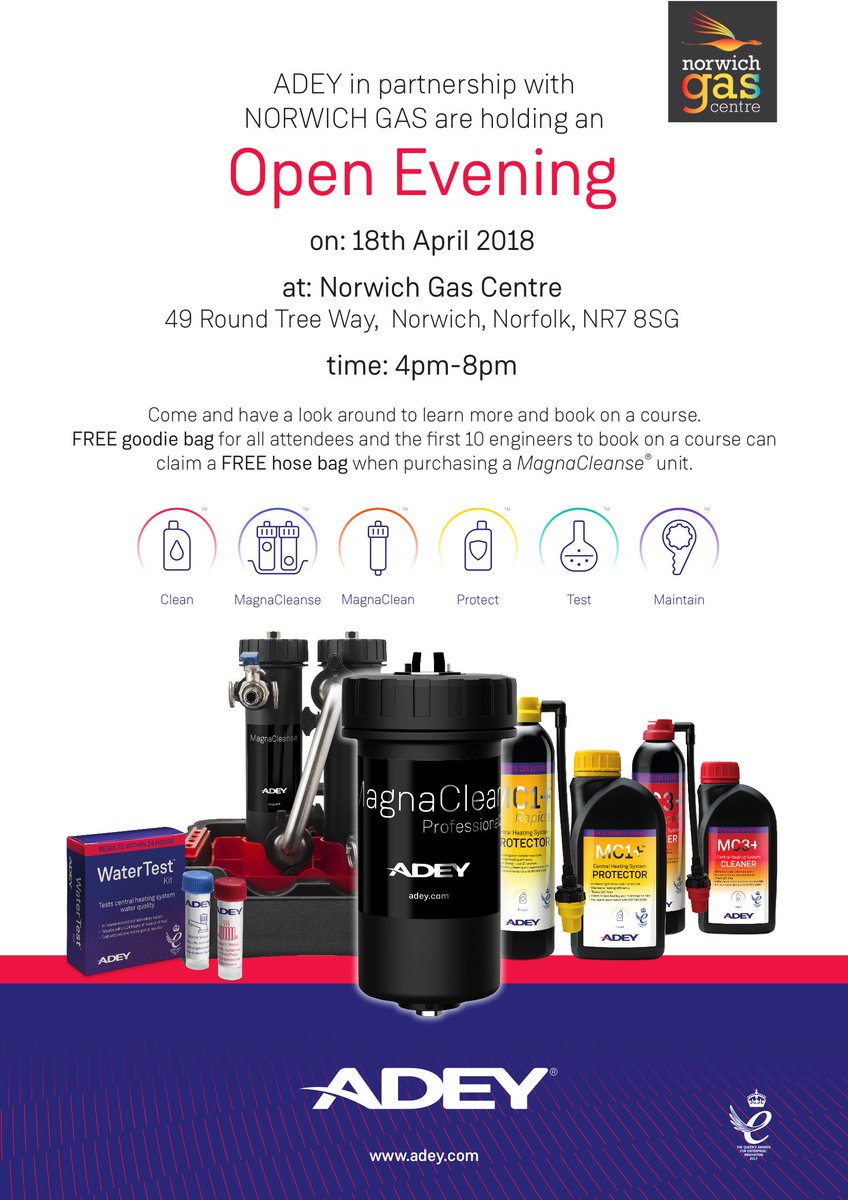 ADEY_Pro's tweet photo. 🌍 Norwich
🏫 Norwich Gas Centre
✅ ADEY Open Evening
📅 Wednesday, 18/04/18

Goodies included! See poster below for details 👍 #Norwich https://t.co/G6rwqEXL5x