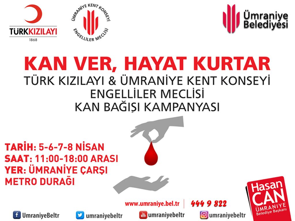 KAN VER, HAYAT KURTAR!

<a href="/TurkKizilayi/">Kızılay</a> İle Ümraniye Kent Konseyi Engelliler Meclisimizin birlikte yürüttükleri Kan Bağışı Kampanyamıza desteklerinizi bekliyoruz.