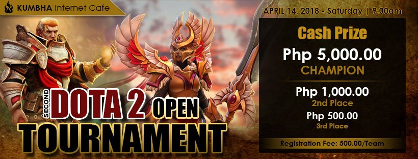 _Kumbha's tweet photo. Kumbha Internet Cafe's 2nd DOTA 2 Open Tournament - Imus Cavite
APRIL 14, 2018 (Saturday) | 9:00am
CHAMPION: Php 5,000.00
2nd: Php 1,000.00
3rd: Php 500.00

Check our FB Fanpage for more details
https://t.co/YzK1HowBQl
#Dota2 #Dota2PH #Dota2Philippines https://t.co/sWE5YCvQT2