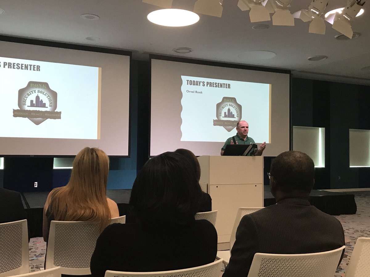 Charlotte_Knoop's tweet photo. Orvel Ronk, owner of @RonkSecurity talking about being prepared for an active shooter- Reduce, React, Recover #1MCCola https://t.co/6WtCF9Yn3K
