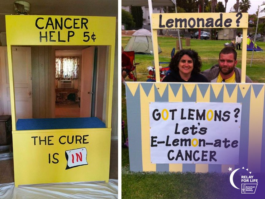 RelayForLife's tweet photo. How will your Relay team stand out with a day-of fundraiser? We love these “Elemonate” Lemonade Stands. Share your photos &amp; tag us – we’re so inspired by your ideas! https://t.co/RxO8zFRnqD
