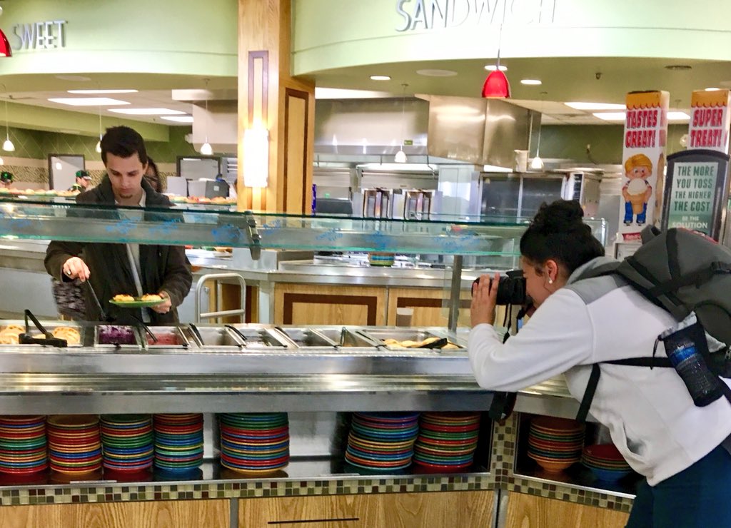 BrigitteBaket's tweet photo. #DAYUNT My name is Brigitte Zumaya Baket with the #DAYUNT project. I'm inside Bruce Cafeteria as individuals fill their plates with waffles and their favorite toppings on Waffle Bar Wednesdays. @MaybornUNT @ntdaily @UNTdining #Morningshift https://t.co/ai4Il992mS