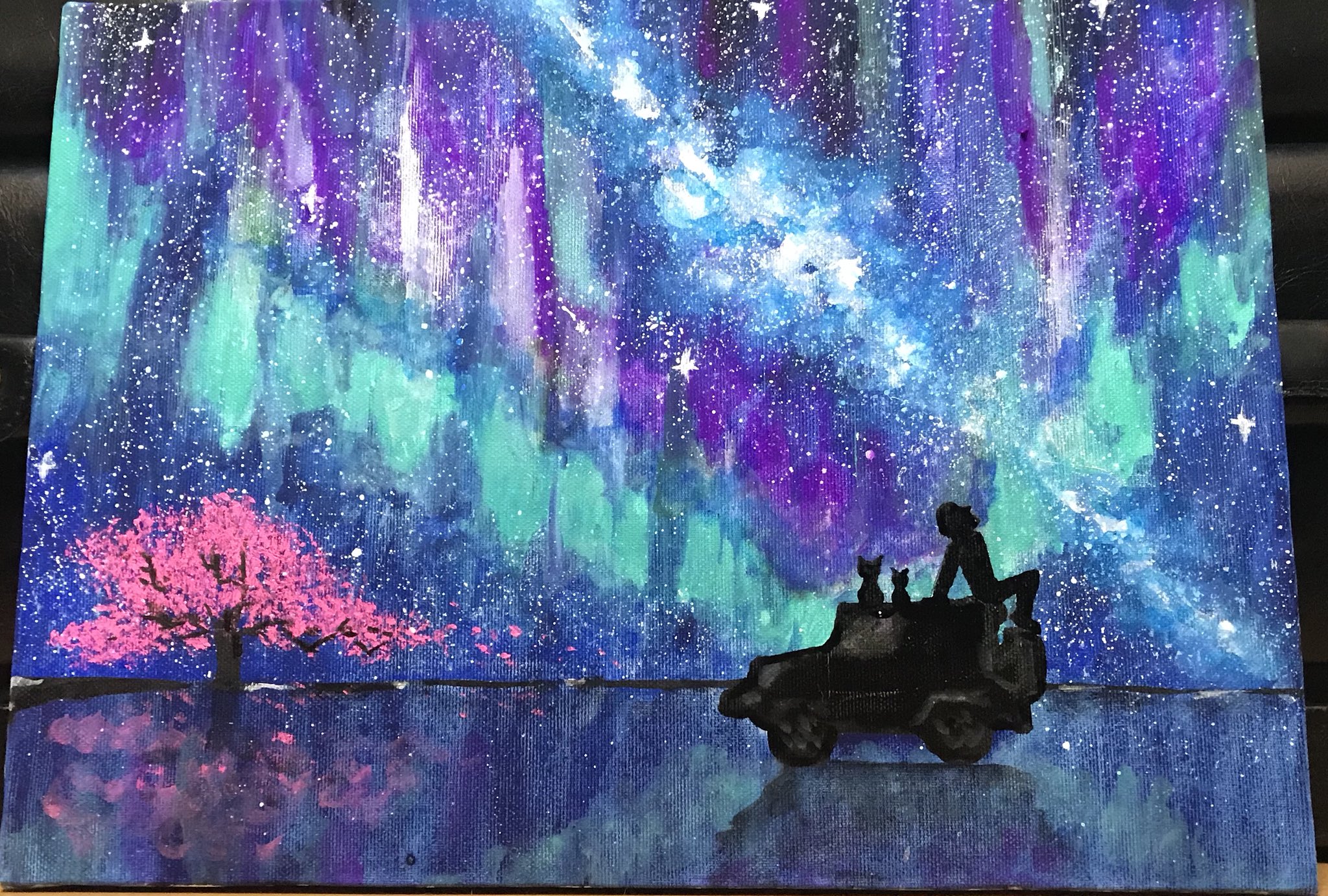 オーロラを描いた、アクリル絵画です。F８号、私が、描いた作品です。 辻本祐樹 on X: 