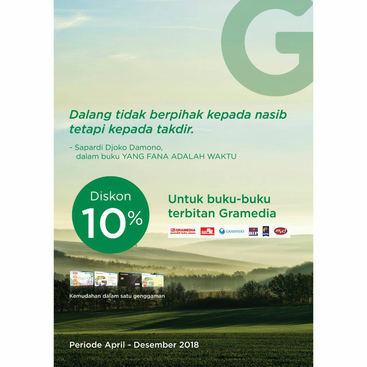 Mau diskon spesial 10%? buruan ke Gramedia Purwokerto !!
.
Bagi Grameds pemegang Gramedia Card dan Kartu Kredit BCA jangan lewatkan promonya denga belanja buku-buku terbitan Gramedia
.
#promobca
#promogramediacard
#gramediapurwokerto 
(IM)