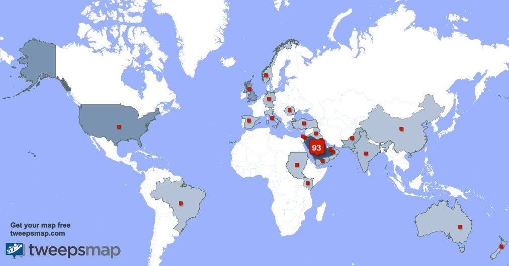 حسب tweepsmap.com/!banikabeer حوالي94% من متابعيني يعيشون في السعوديه والولايات المتحده(2%),بريطانيا(1%)