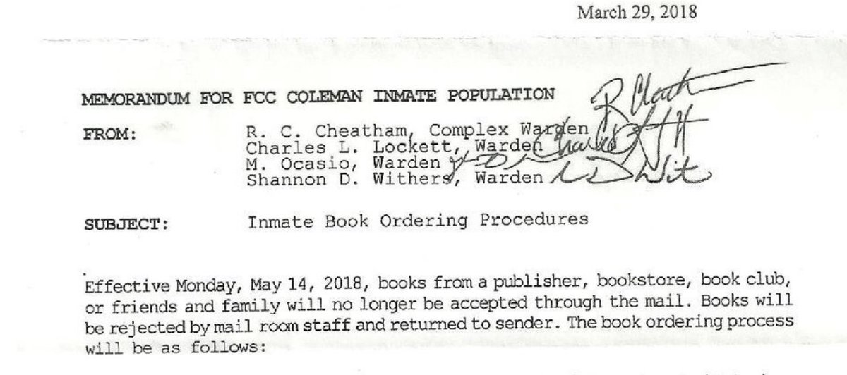 Opening letter out of FCC Coleman