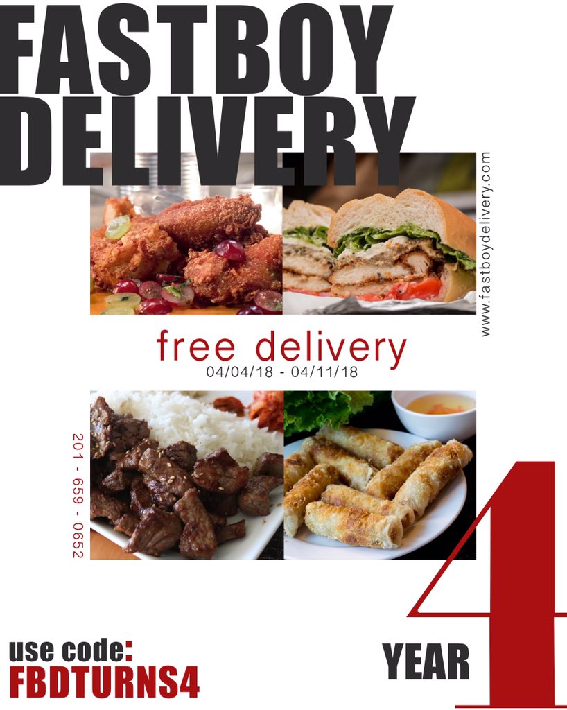 FastBoyDelivery's tweet image. 🎉WE JUST TURNED 4 YEARS 🎉
We want to thank you all for your utmost support and as a gift to everybody we are delivering your food for FREE for the WHOLE WEEK! Promo starts today until April 11 😉 

Use the code FBDTURNS4

Celebrate with us!! 🍱🍘🌯🍔🍕🍗🍤🍧