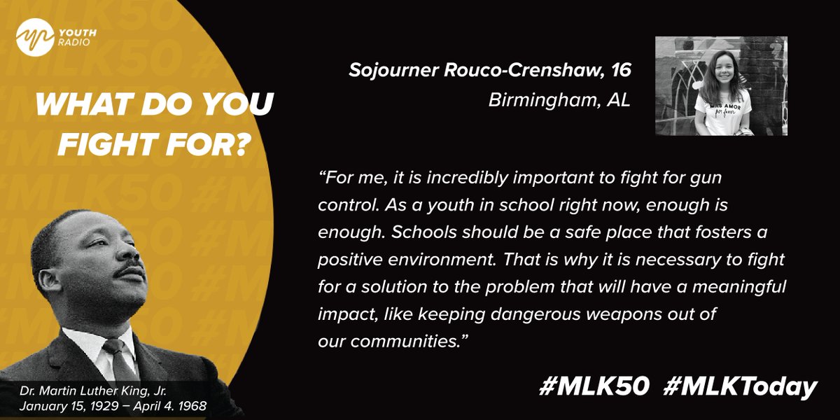 For Sojourner Rouco-Crenshaw, #EnoughIsEnough. She’s working with <a href="/youthservebham/">YouthServe Bham</a> to fight for #guncontrol. #MLK50 #MLK50Today