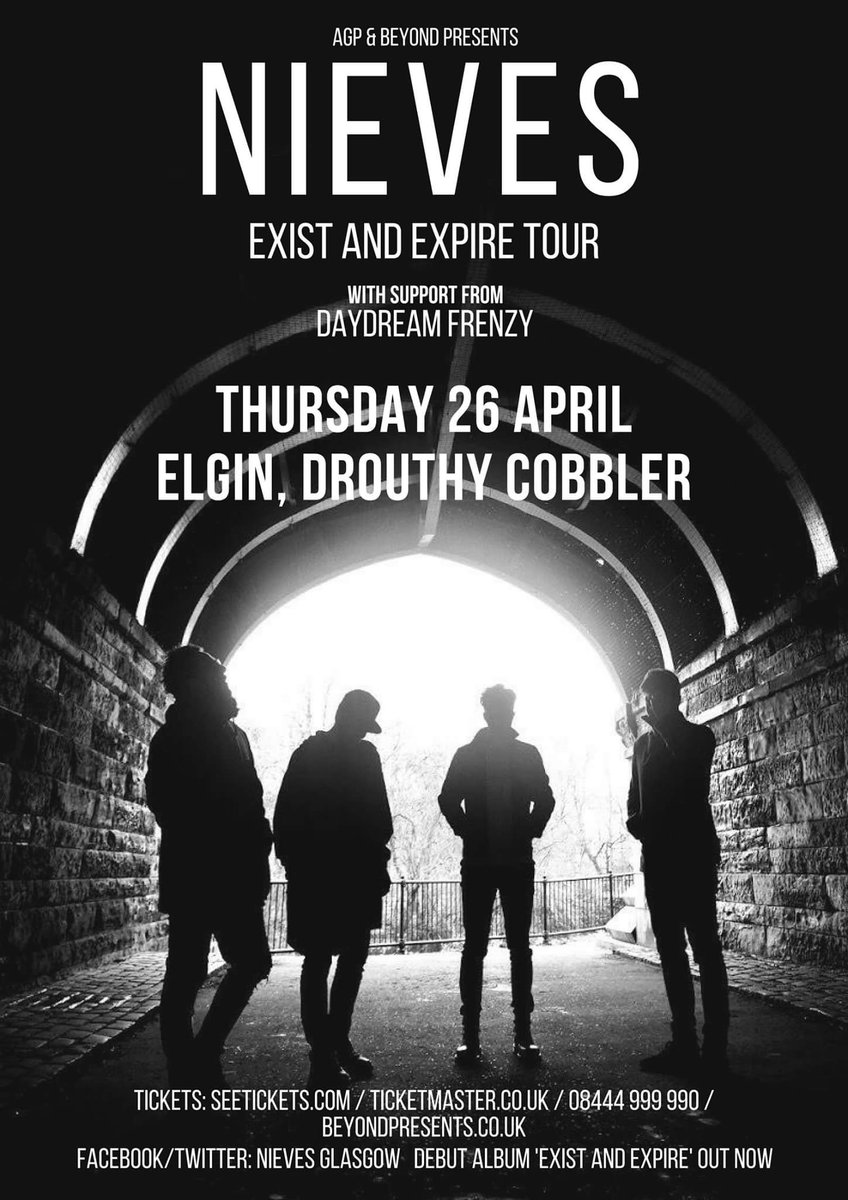 LIVE SHOW ANNOUNCEMENT! WE ARE EXCITED TO BE SUPPORTING <a href="/NievesGlasgow/">NIEVES</a> IN ELGIN ON APRIL 26TH AT DROUTHY BAR. TICKET LINK - seetickets.com/event/nieves/t…